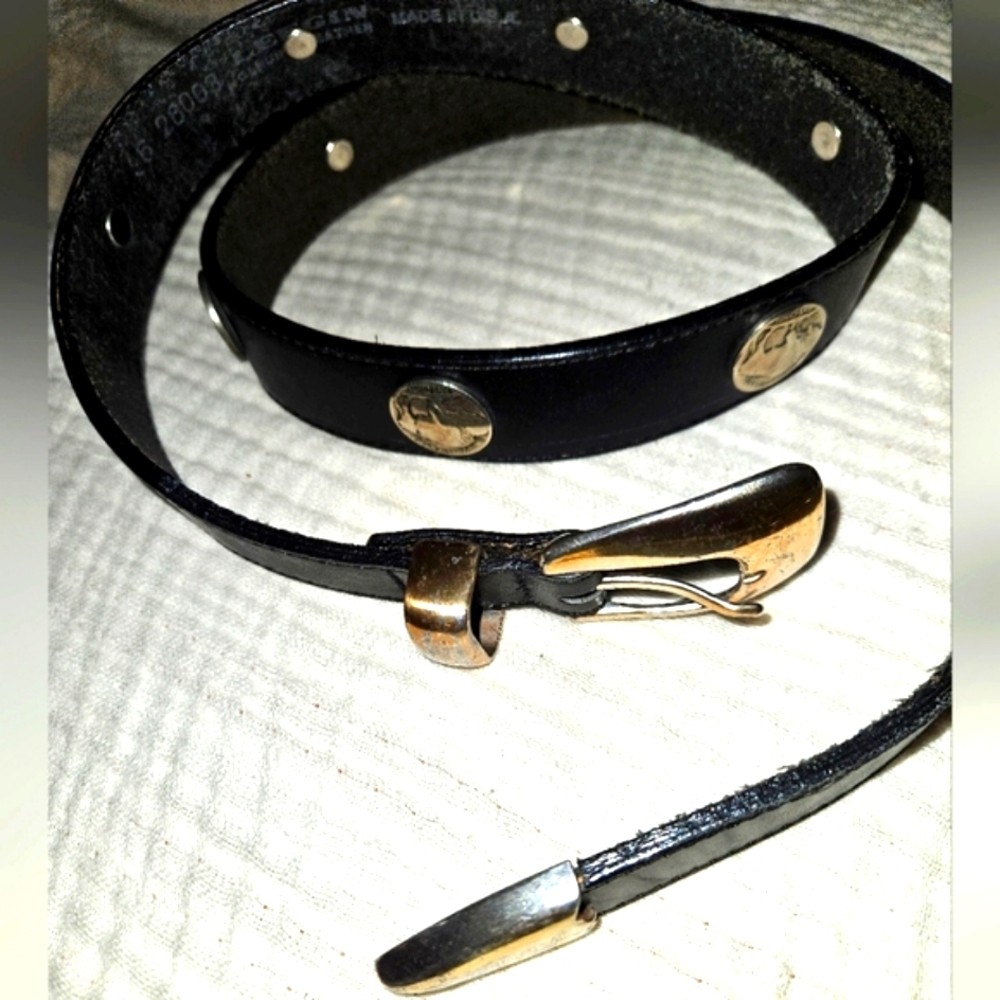 Vintage LEEGIN Black Leather Belt with Metal Hardware Sz M/L